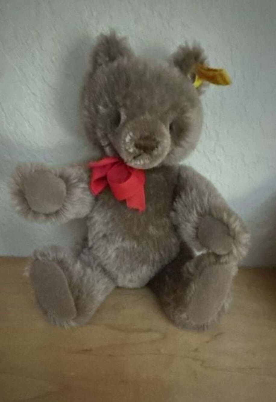 Steiff Jointed Mohair Teddy Bear with Red Ribbon 0202/26
